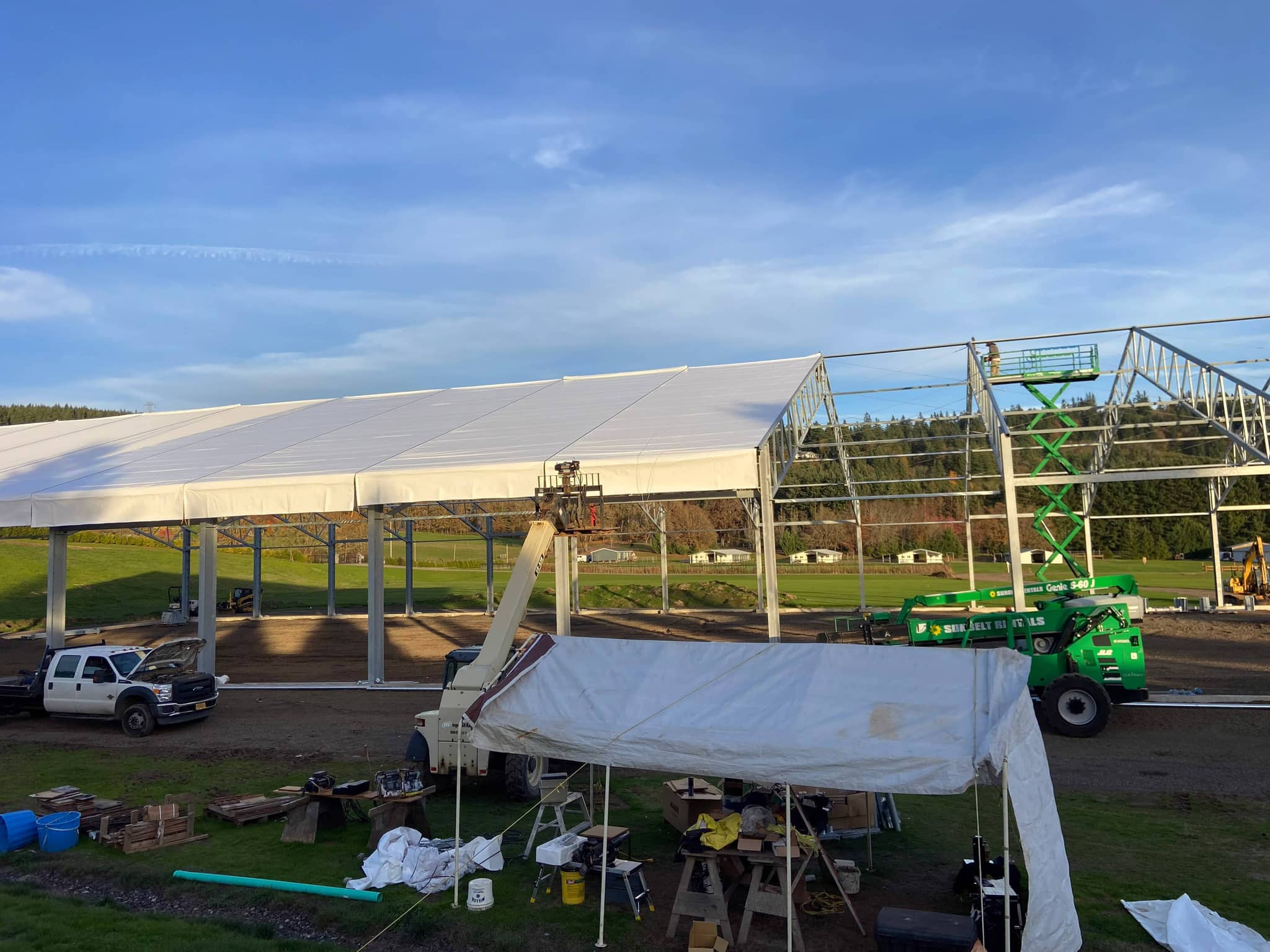 Aerial view of large barn building